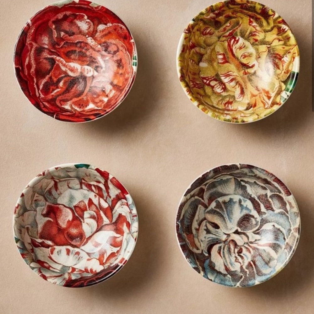 JOHN DERIAN NWT 4pc stoneware floral condiment dish set